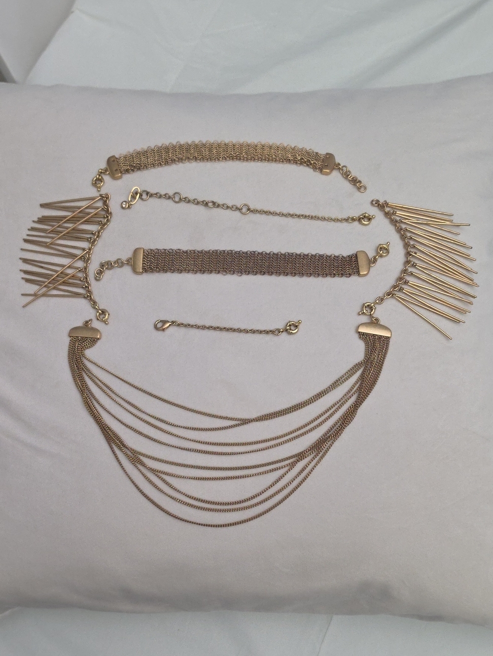 CAbi Gold-Tone Multi-Strand Fringe Necklace Set